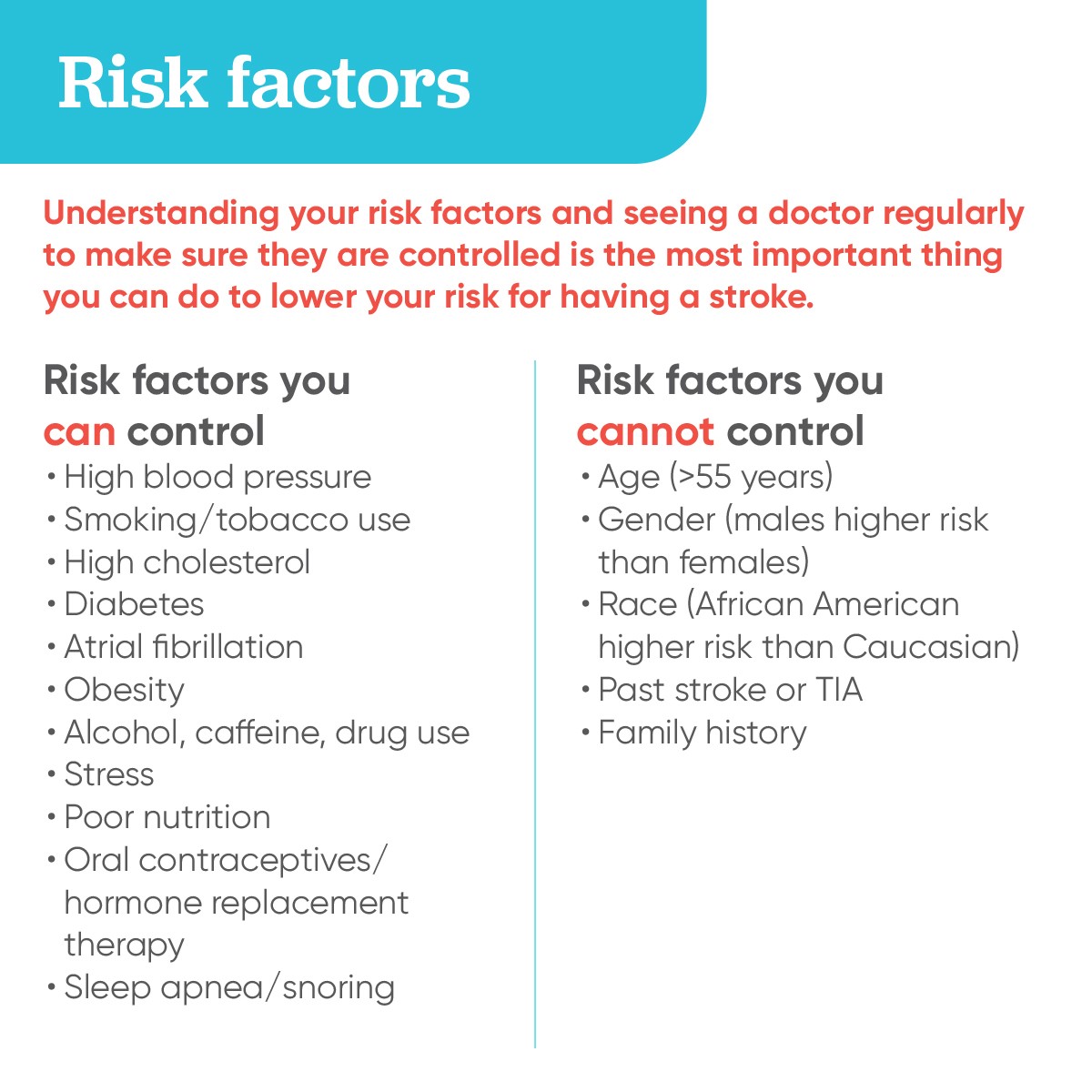 Graphic listing the risk factors for stroke